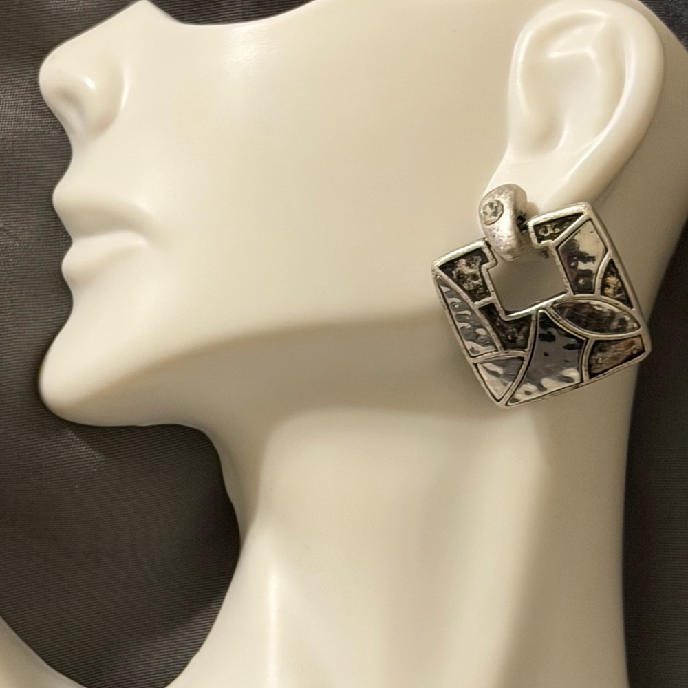 Silver Geometric Earrings - Picture 2 of 9